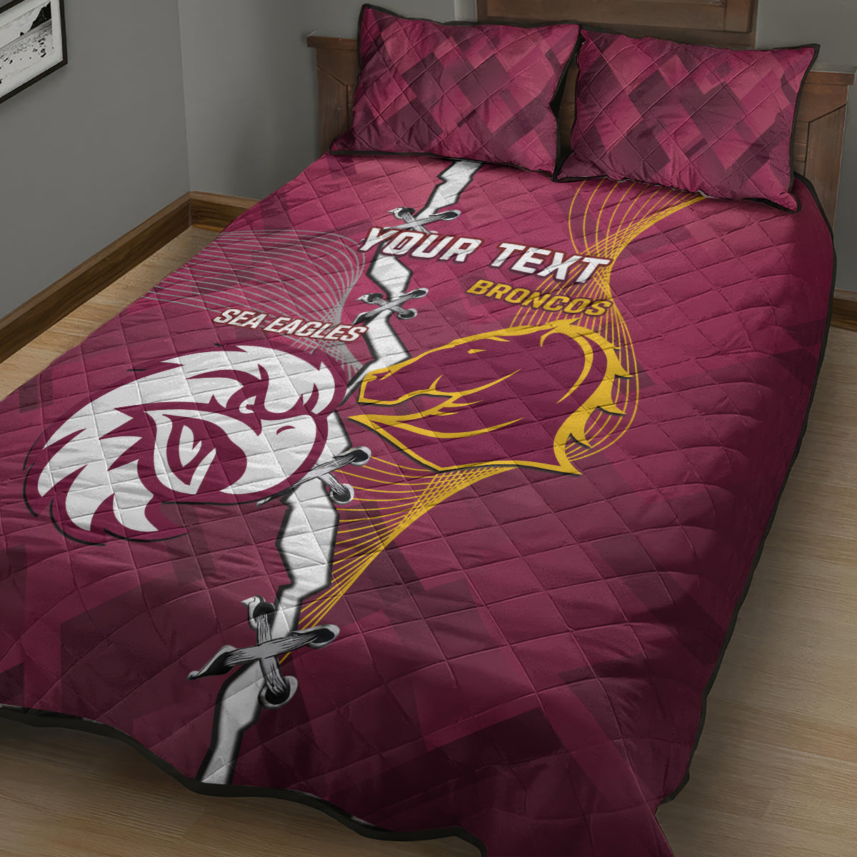 Personalised Broncos And Eagles Rugby Quilt Bed Set Sporty Version