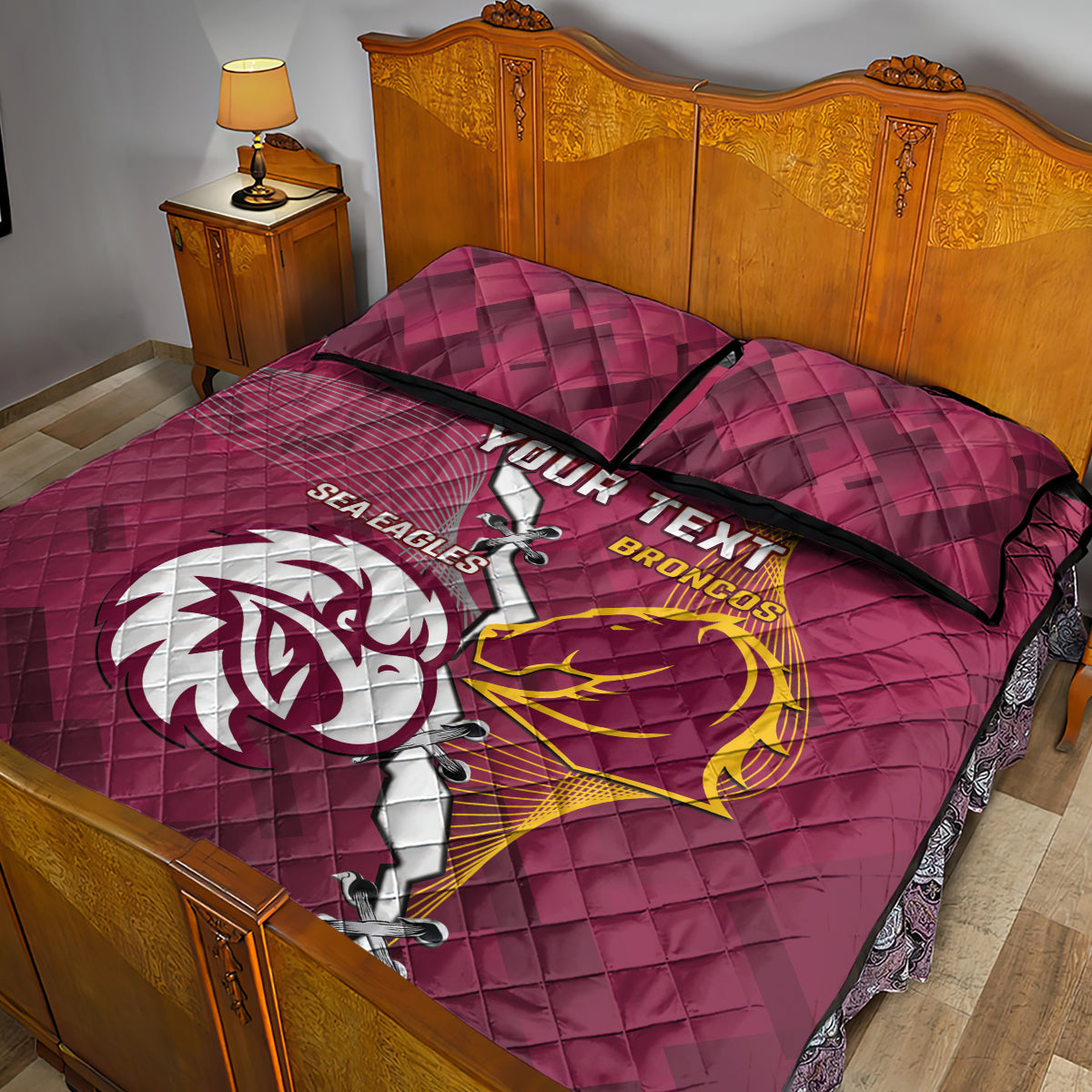 Personalised Broncos And Eagles Rugby Quilt Bed Set Sporty Version