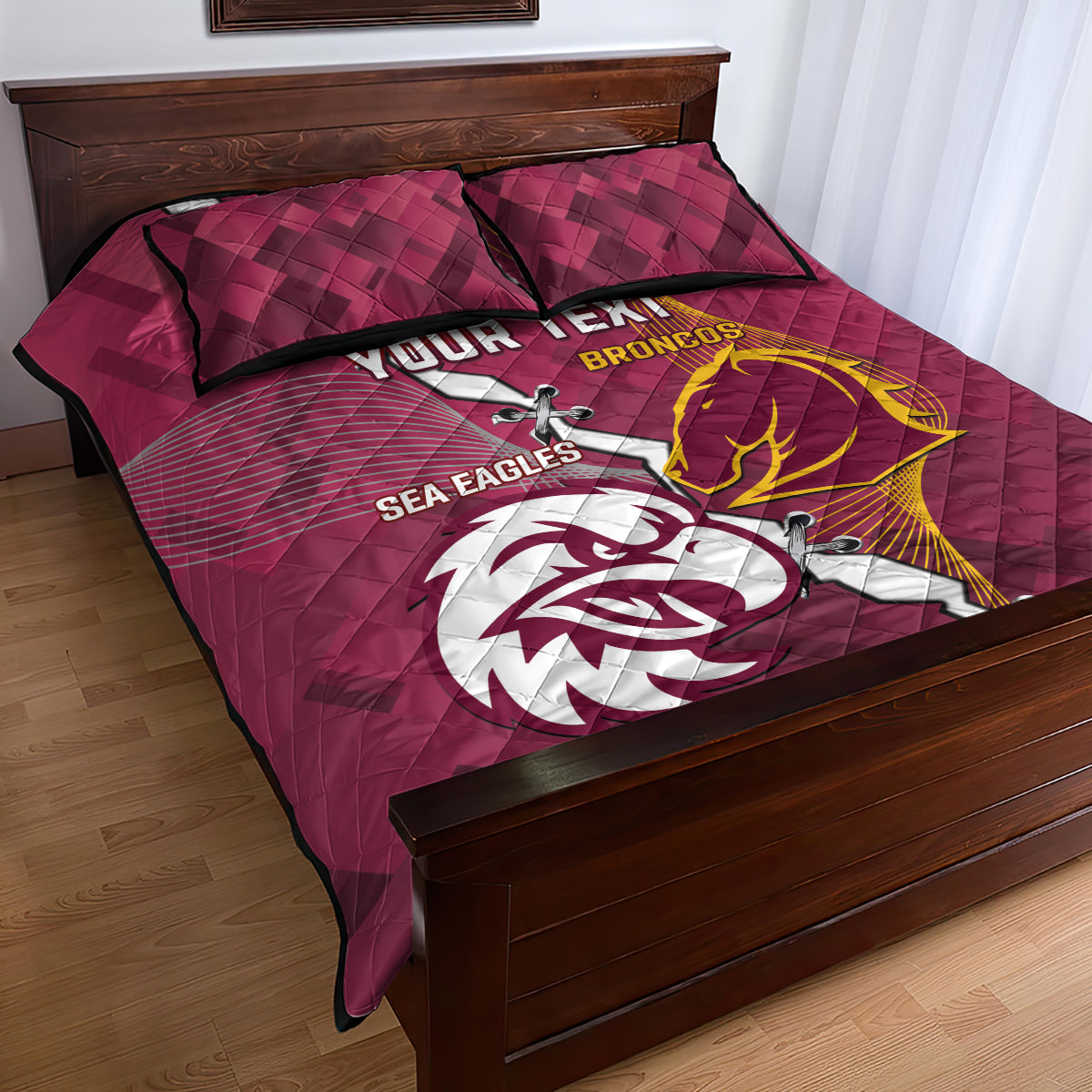 Personalised Broncos And Eagles Rugby Quilt Bed Set Sporty Version