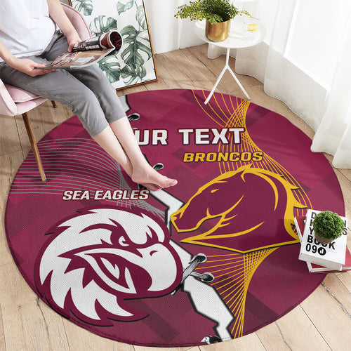 Personalised Broncos And Eagles Rugby Round Carpet Sporty Version