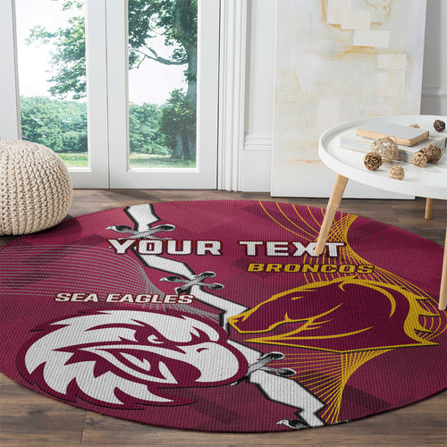 Personalised Broncos And Eagles Rugby Round Carpet Sporty Version