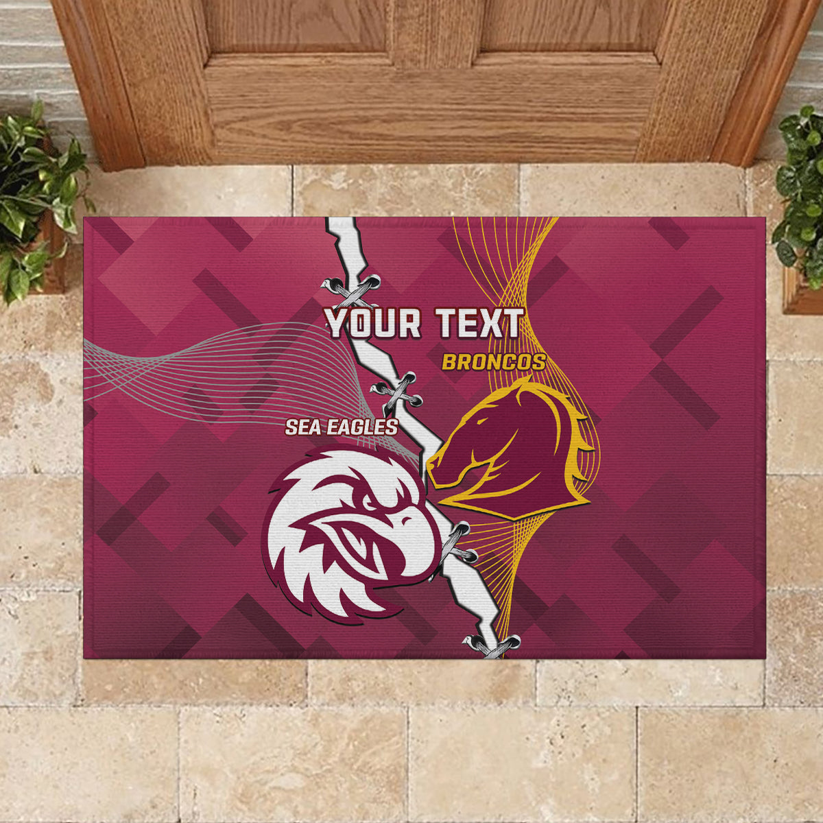 Personalised Broncos And Eagles Rugby Rubber Doormat Sporty Version