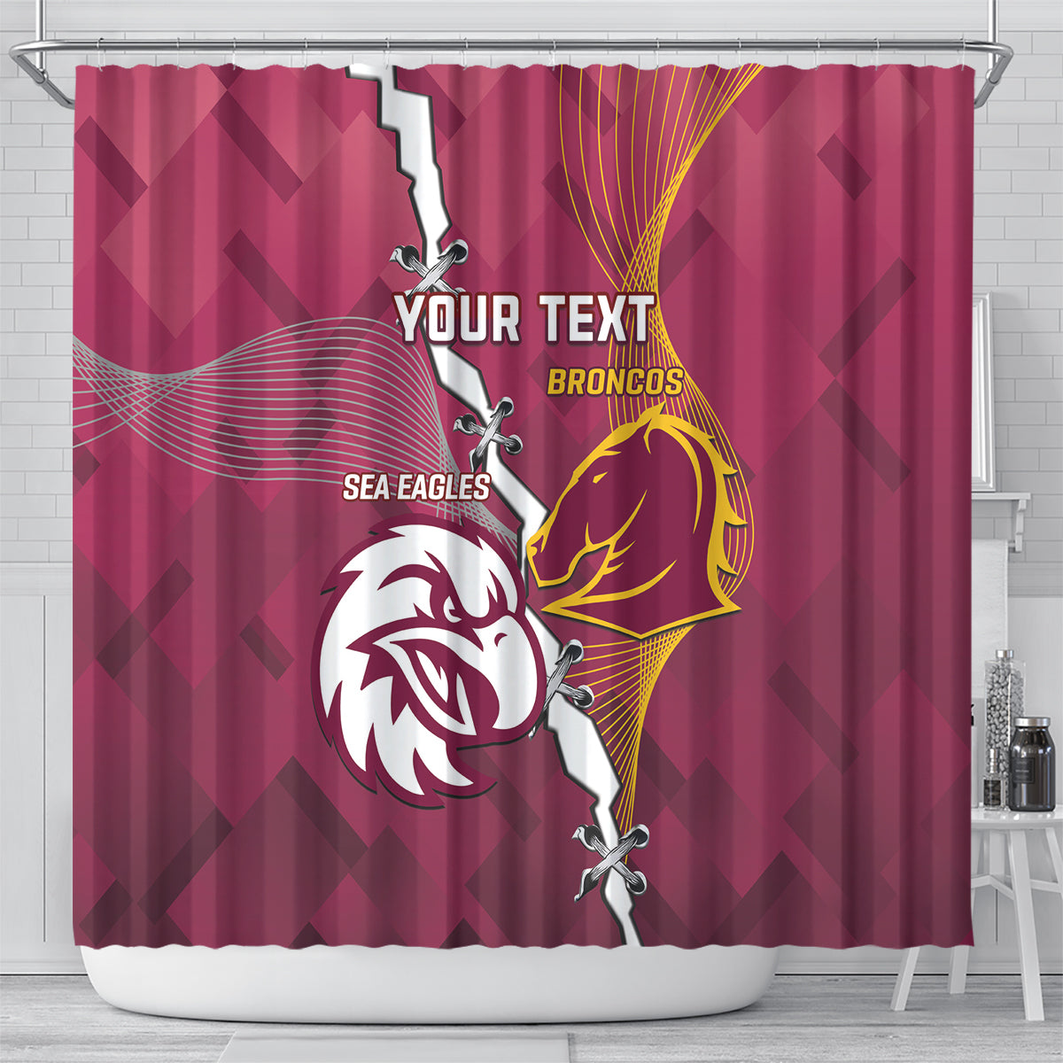 Personalised Broncos And Eagles Rugby Shower Curtain Sporty Version