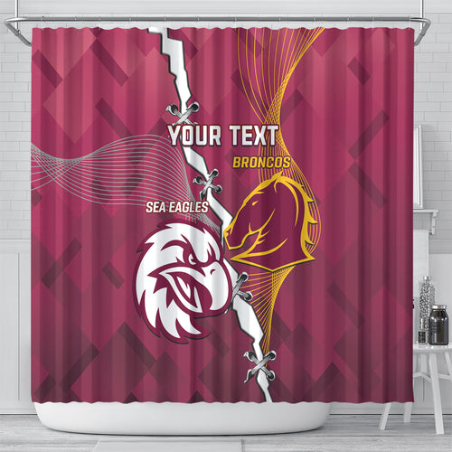 Personalised Broncos And Eagles Rugby Shower Curtain Sporty Version