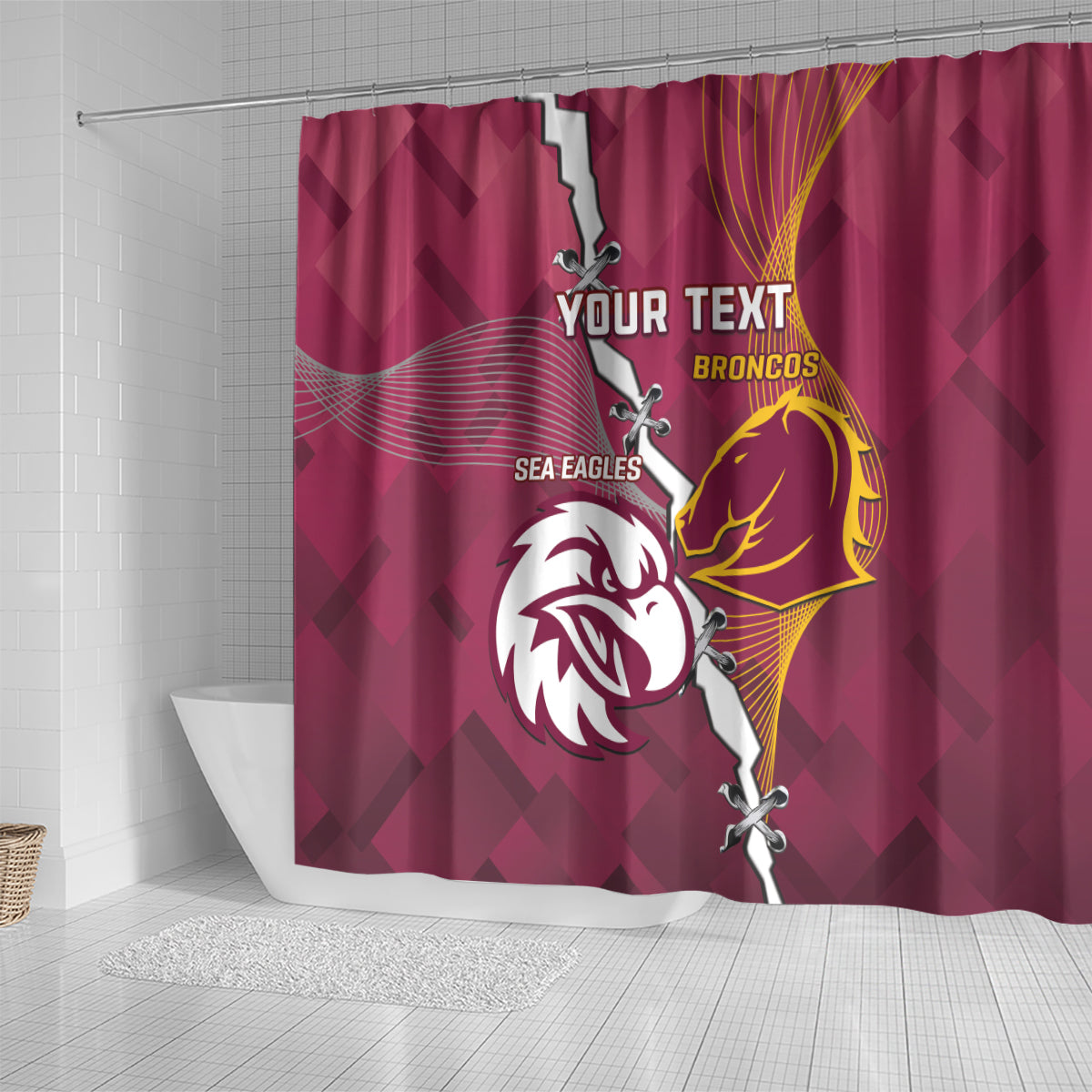 Personalised Broncos And Eagles Rugby Shower Curtain Sporty Version