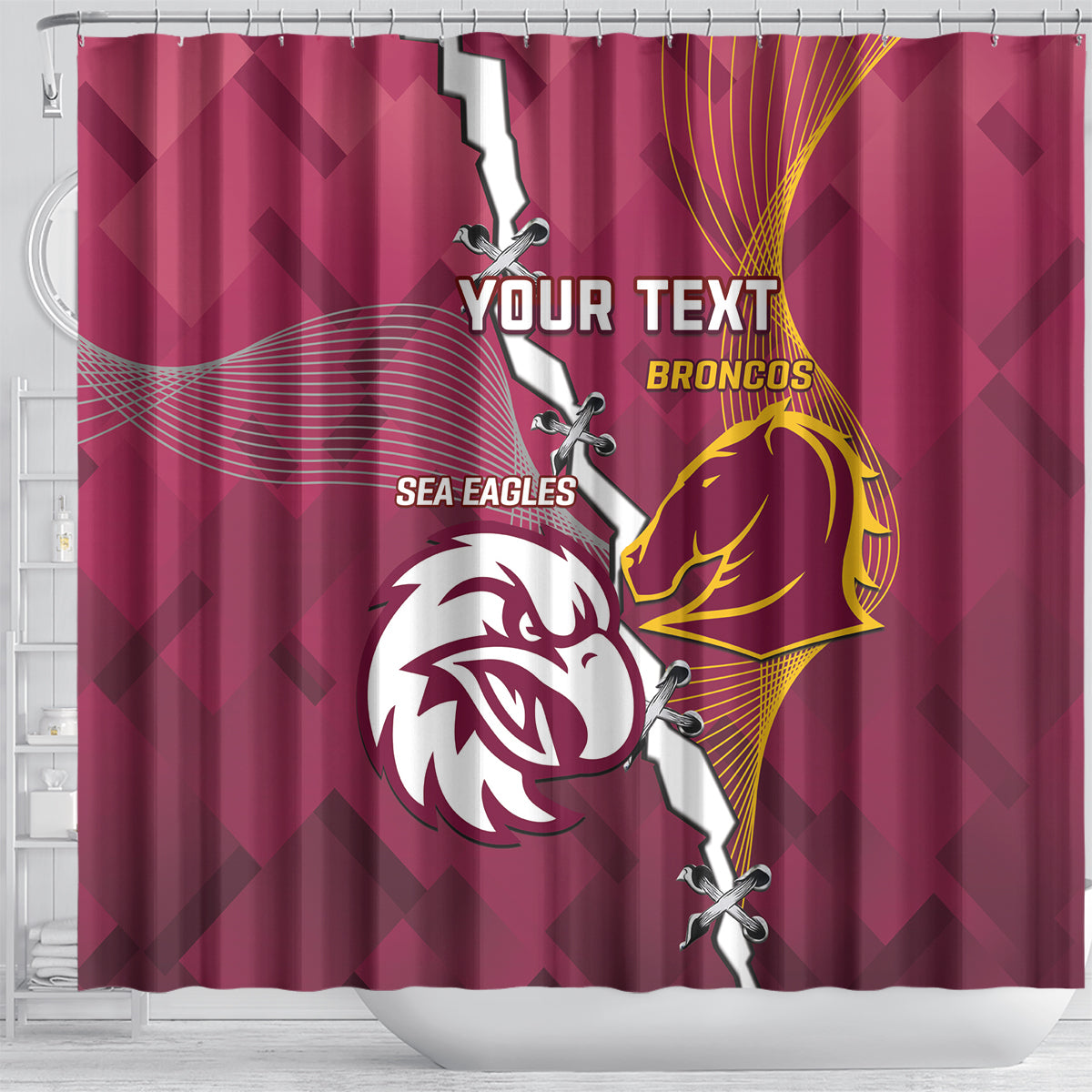 Personalised Broncos And Eagles Rugby Shower Curtain Sporty Version