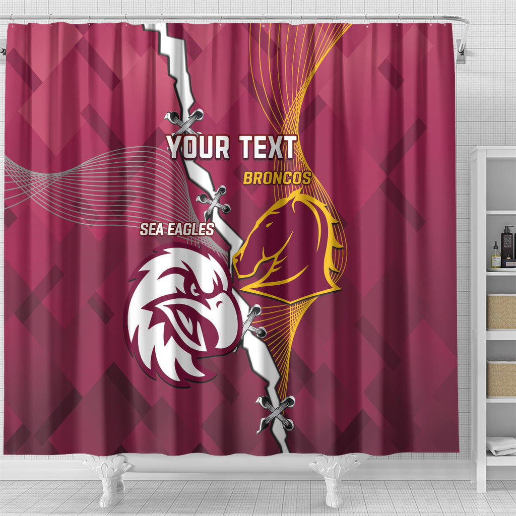 Personalised Broncos And Eagles Rugby Shower Curtain Sporty Version