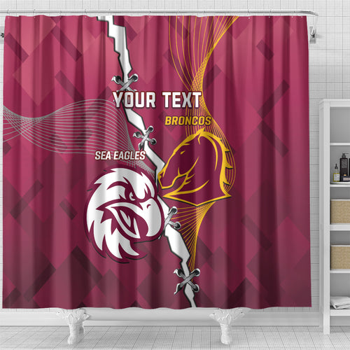 Personalised Broncos And Eagles Rugby Shower Curtain Sporty Version