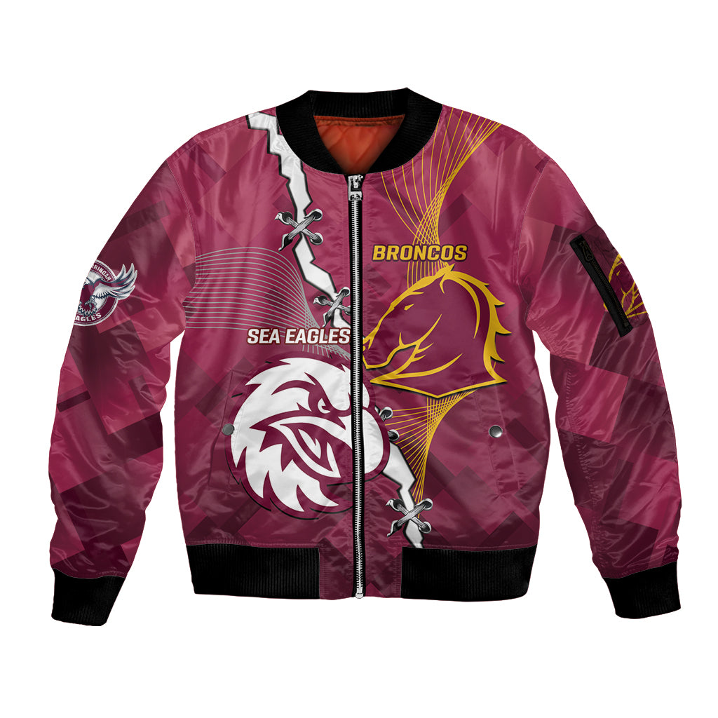 Personalised Broncos And Eagles Rugby Sleeve Zip Bomber Jacket Sporty Version