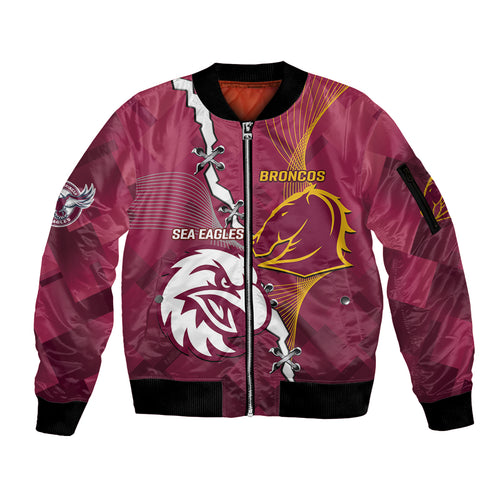 Personalised Broncos And Eagles Rugby Sleeve Zip Bomber Jacket Sporty Version