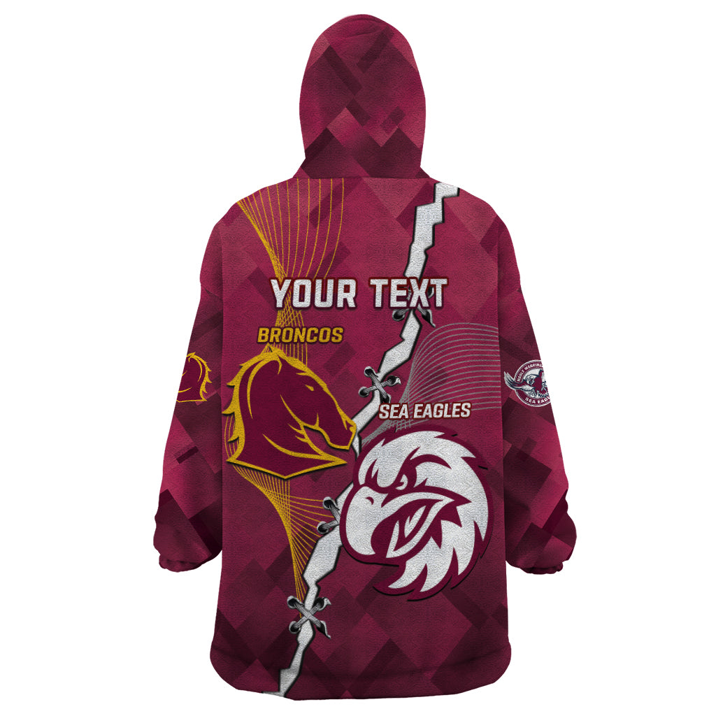 Personalised Broncos And Eagles Rugby Wearable Blanket Hoodie Sporty Version