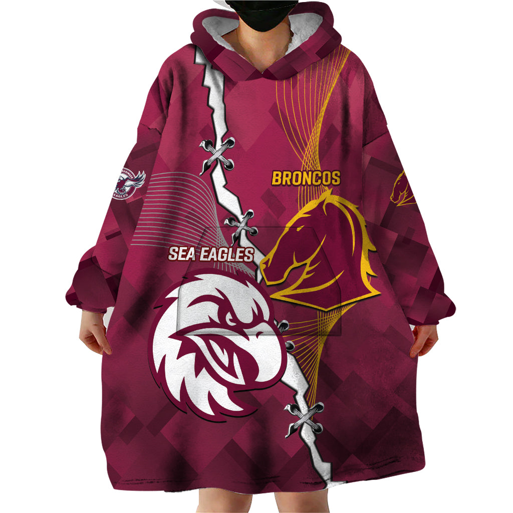Personalised Broncos And Eagles Rugby Wearable Blanket Hoodie Sporty Version