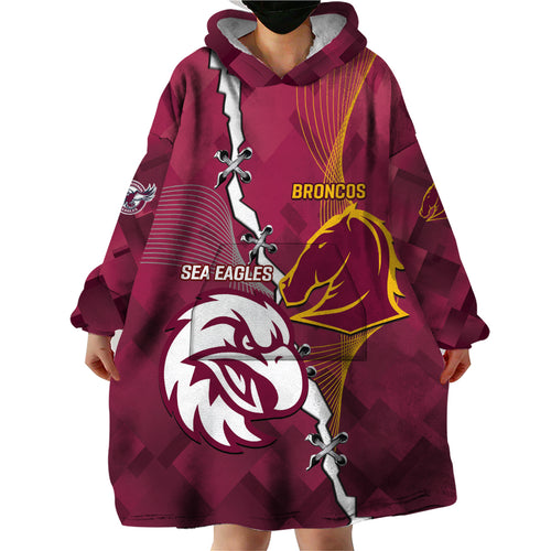 Personalised Broncos And Eagles Rugby Wearable Blanket Hoodie Sporty Version