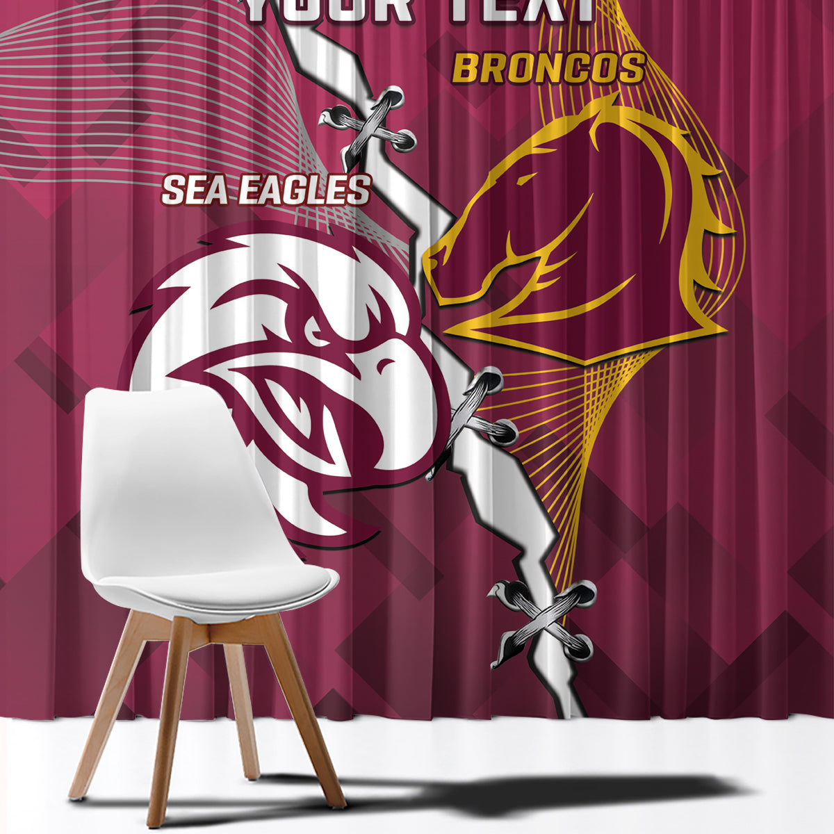 Personalised Broncos And Eagles Rugby Window Curtain Sporty Version