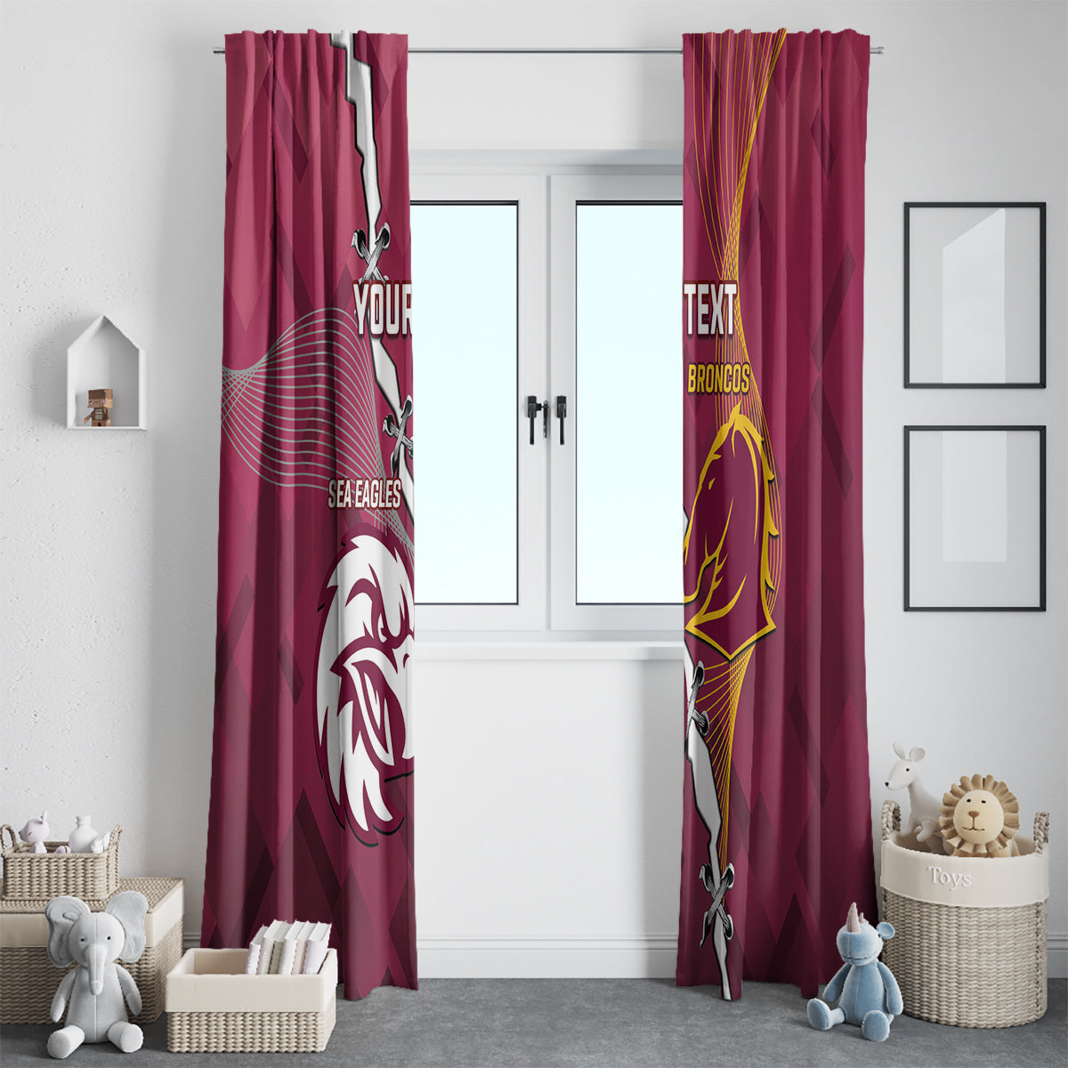 Personalised Broncos And Eagles Rugby Window Curtain Sporty Version
