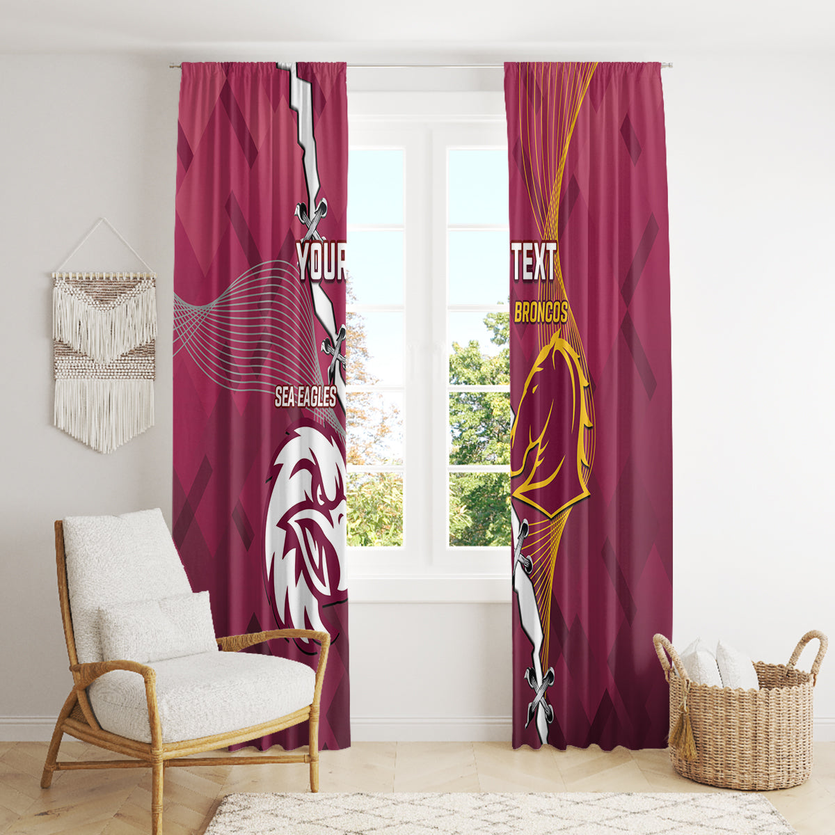 Personalised Broncos And Eagles Rugby Window Curtain Sporty Version