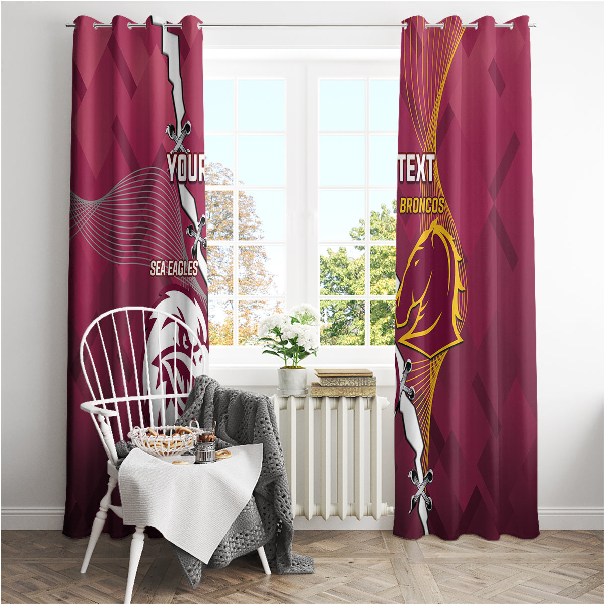 Personalised Broncos And Eagles Rugby Window Curtain Sporty Version