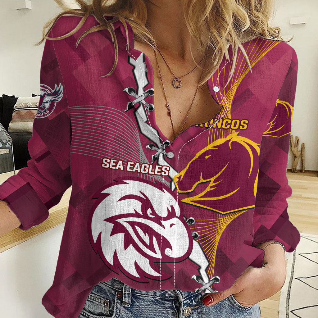 Personalised Broncos And Eagles Rugby Women Casual Shirt Sporty Version