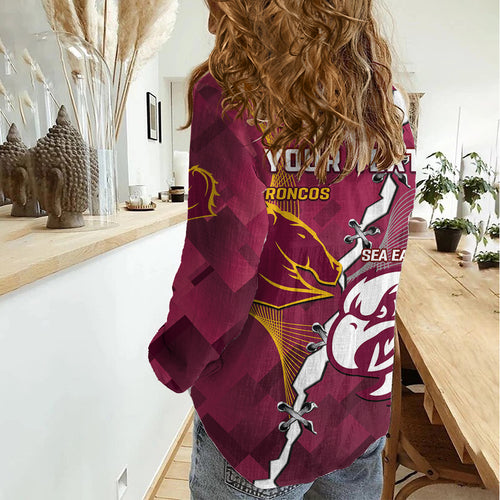 Personalised Broncos And Eagles Rugby Women Casual Shirt Sporty Version