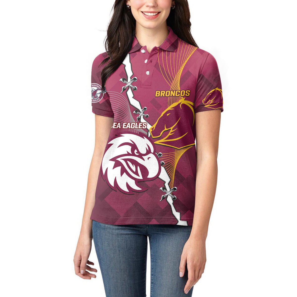 Personalised Broncos And Eagles Rugby Women Polo Shirt Sporty Version