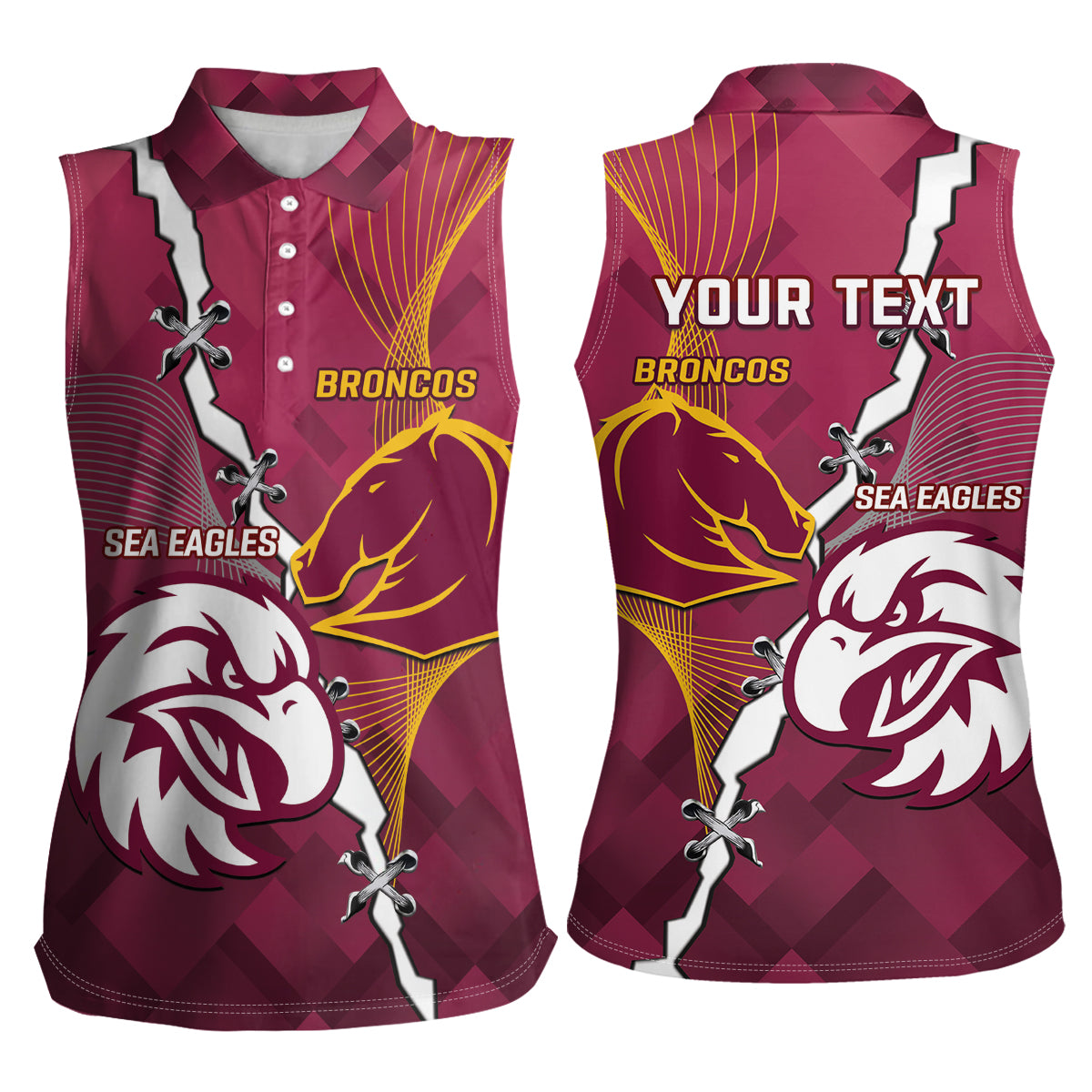 Personalised Broncos And Eagles Rugby Women Sleeveless Polo Shirt Sporty Version