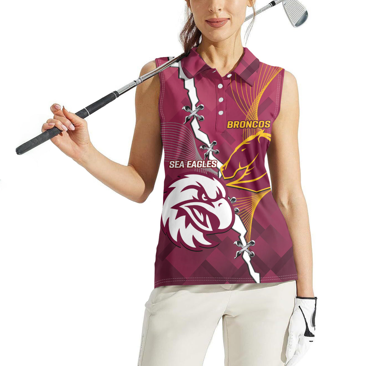 Personalised Broncos And Eagles Rugby Women Sleeveless Polo Shirt Sporty Version