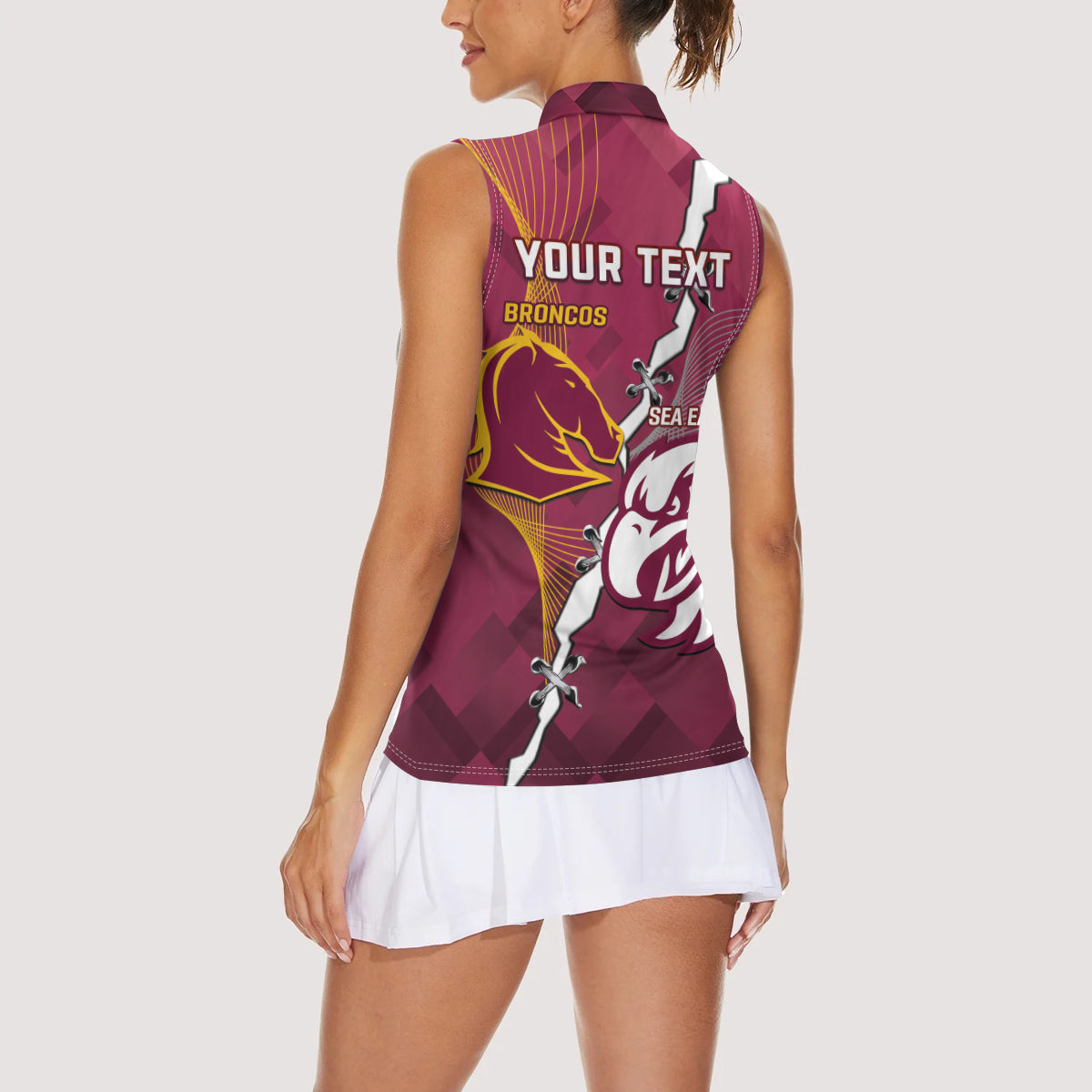 Personalised Broncos And Eagles Rugby Women Sleeveless Polo Shirt Sporty Version
