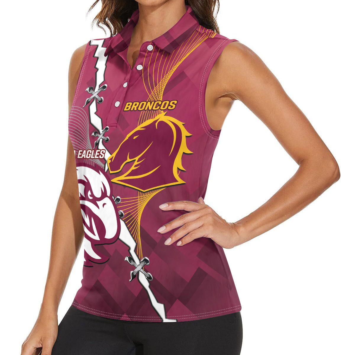 Personalised Broncos And Eagles Rugby Women Sleeveless Polo Shirt Sporty Version