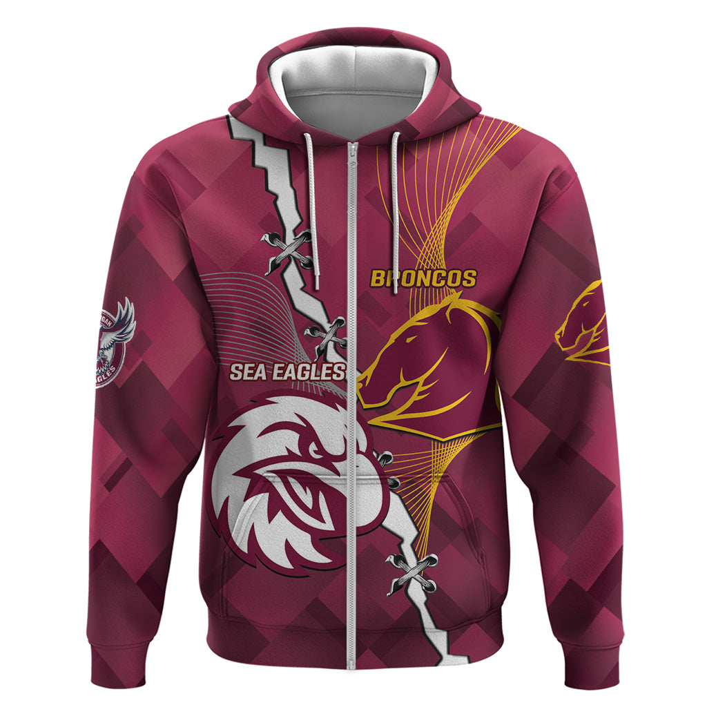 Personalised Broncos And Eagles Rugby Zip Hoodie Sporty Version