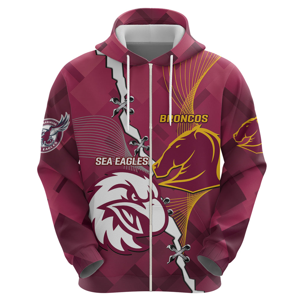 Personalised Broncos And Eagles Rugby Zip Hoodie Sporty Version