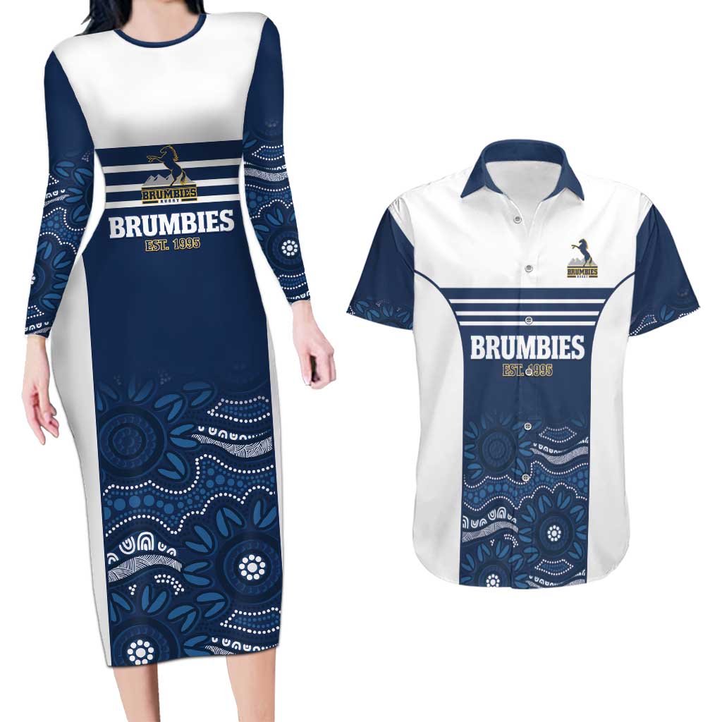 Custom Australia Brumbies Couples Matching Long Sleeve Bodycon Dress and Hawaiian Shirt Est 1995 Aboriginal Art
