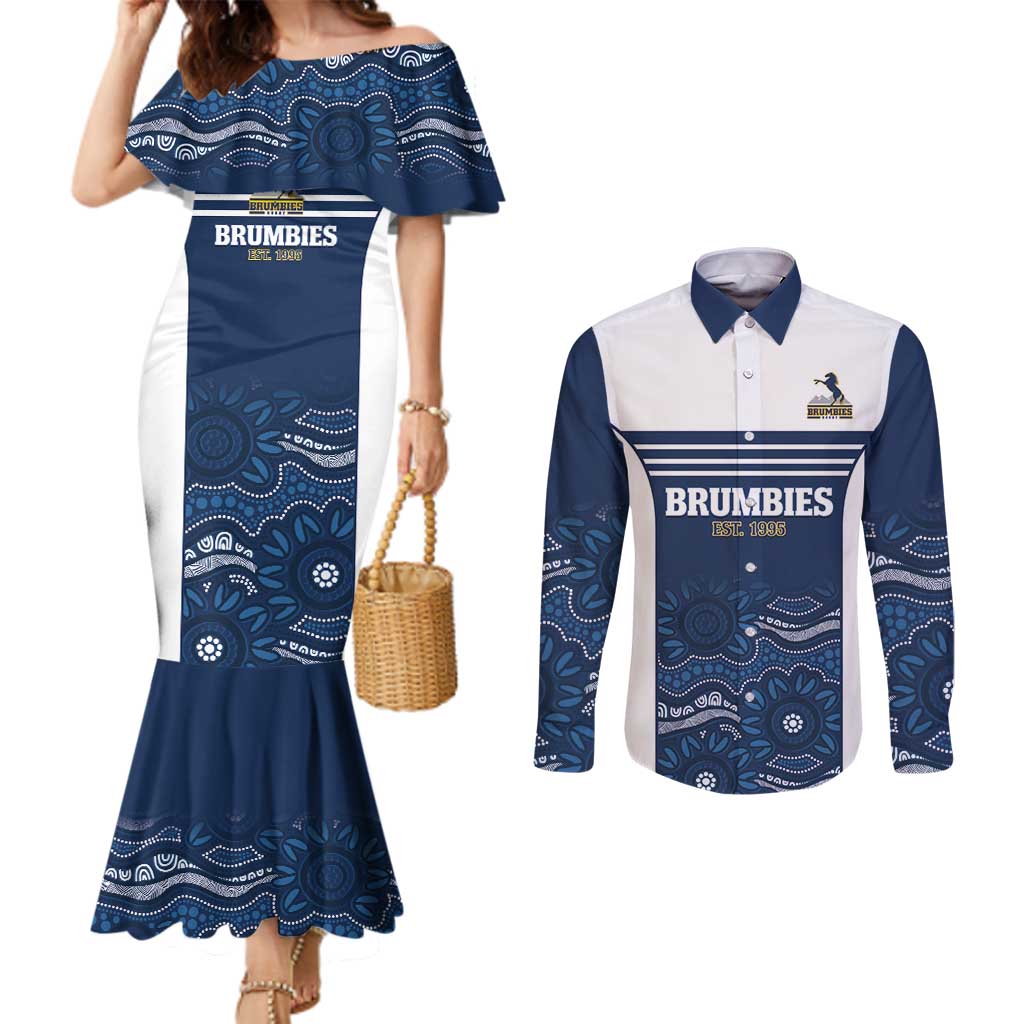 Custom Australia Brumbies Couples Matching Mermaid Dress and Long Sleeve Button Shirt Est 1995 Aboriginal Art