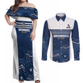 Custom Australia Brumbies Couples Matching Off Shoulder Maxi Dress and Long Sleeve Button Shirt Est 1995 Aboriginal Art