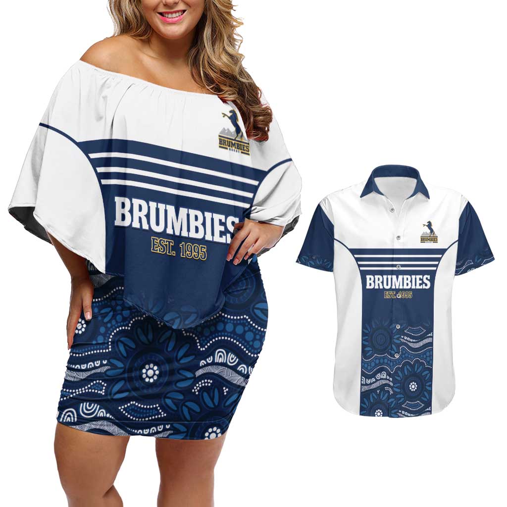 Custom Australia Brumbies Couples Matching Off Shoulder Short Dress and Hawaiian Shirt Est 1995 Aboriginal Art