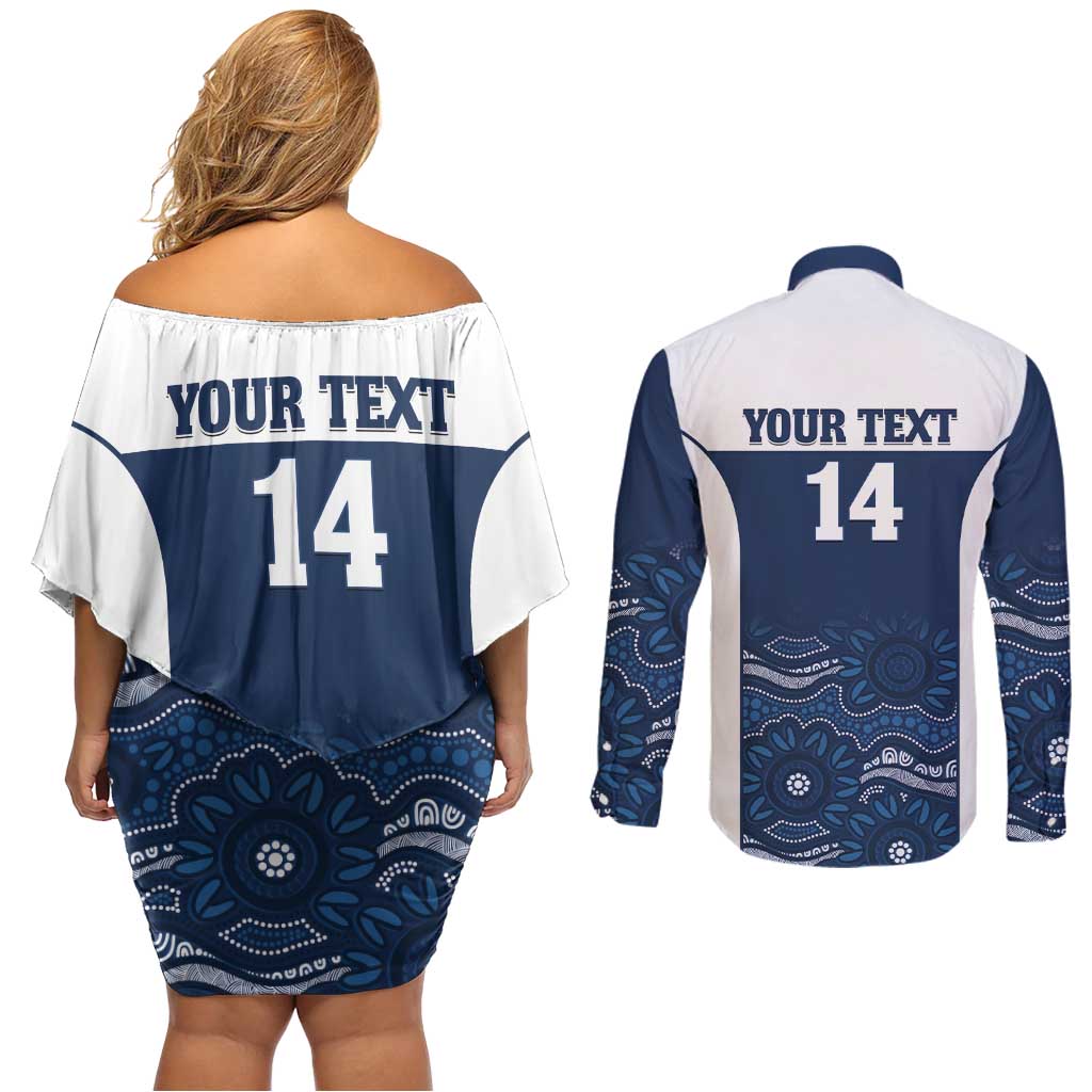 Custom Australia Brumbies Couples Matching Off Shoulder Short Dress and Long Sleeve Button Shirt Est 1995 Aboriginal Art