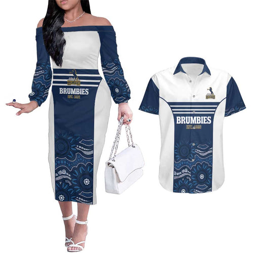 Custom Australia Brumbies Couples Matching Off The Shoulder Long Sleeve Dress and Hawaiian Shirt Est 1995 Aboriginal Art