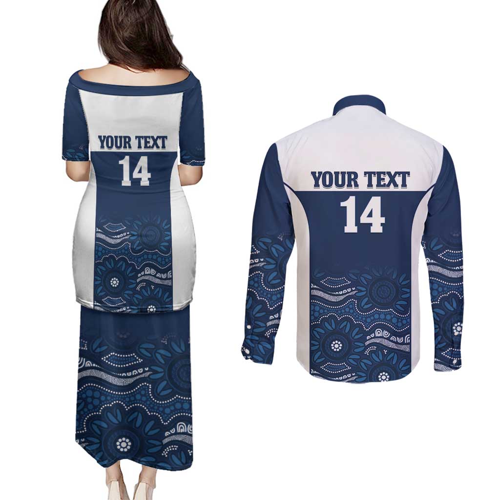 Custom Australia Brumbies Couples Matching Puletasi and Long Sleeve Button Shirt Est 1995 Aboriginal Art