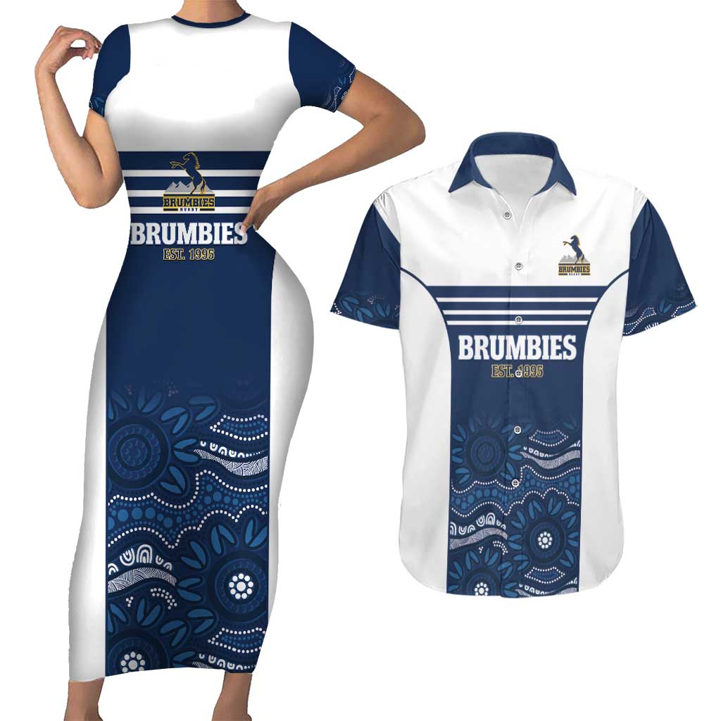 Custom Australia Brumbies Couples Matching Short Sleeve Bodycon Dress and Hawaiian Shirt Est 1995 Aboriginal Art