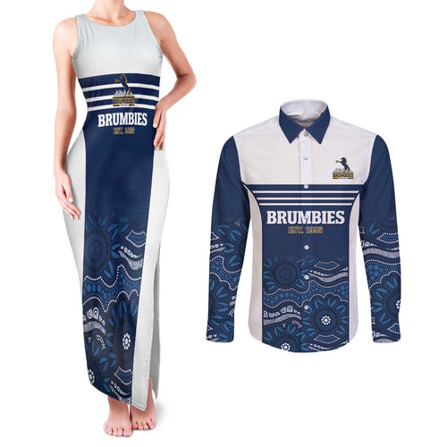 Custom Australia Brumbies Couples Matching Tank Maxi Dress and Long Sleeve Button Shirt Est 1995 Aboriginal Art