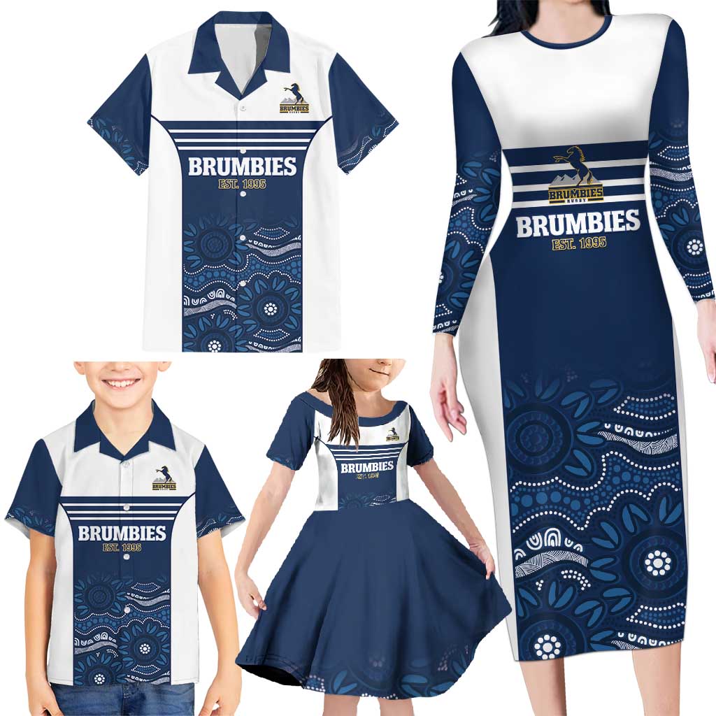 Custom Australia Brumbies Family Matching Long Sleeve Bodycon Dress and Hawaiian Shirt Est 1995 Aboriginal Art