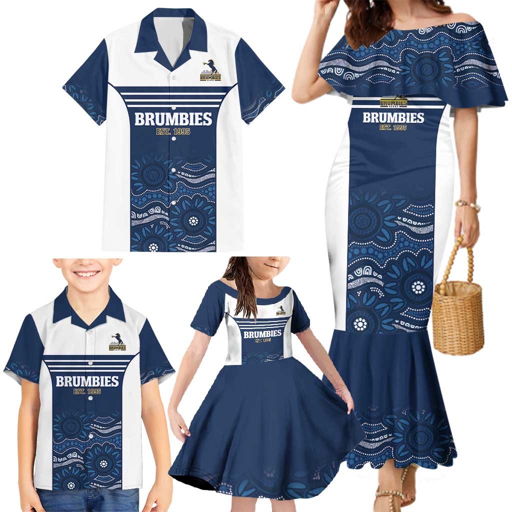 Custom Australia Brumbies Family Matching Mermaid Dress and Hawaiian Shirt Est 1995 Aboriginal Art