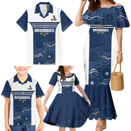 Custom Australia Brumbies Family Matching Mermaid Dress and Hawaiian Shirt Est 1995 Aboriginal Art