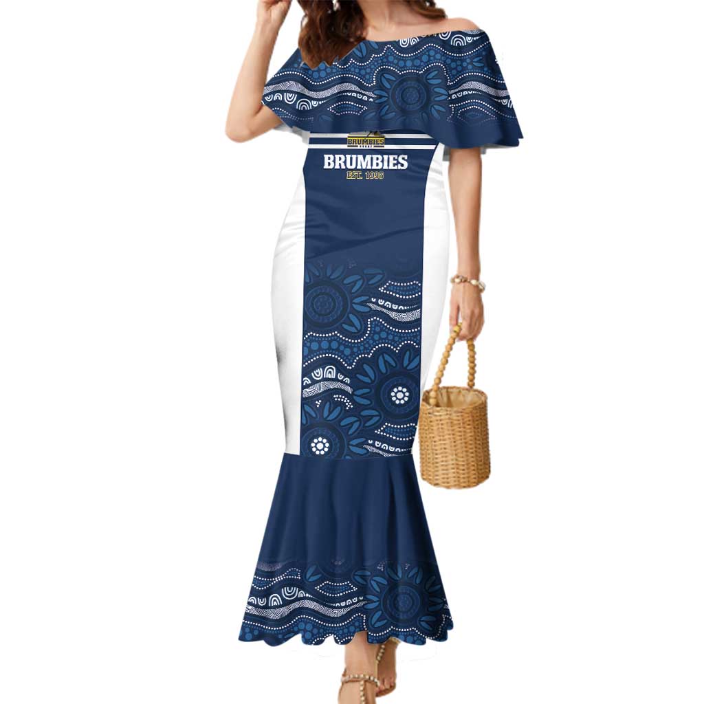 Custom Australia Brumbies Family Matching Mermaid Dress and Hawaiian Shirt Est 1995 Aboriginal Art