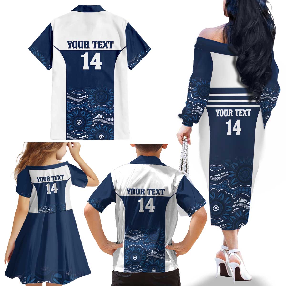Custom Australia Brumbies Family Matching Off The Shoulder Long Sleeve Dress and Hawaiian Shirt Est 1995 Aboriginal Art