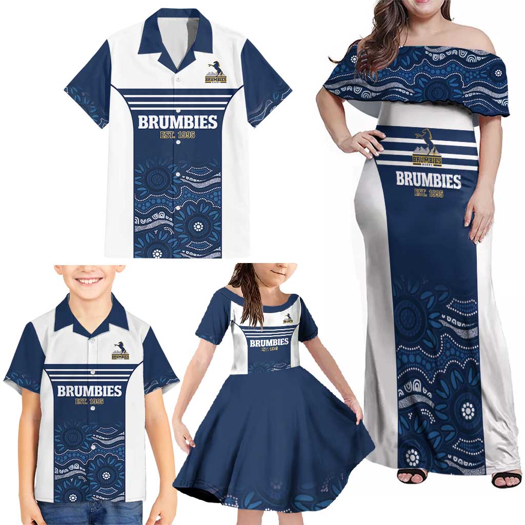 Custom Australia Brumbies Family Matching Off Shoulder Maxi Dress and Hawaiian Shirt Est 1995 Aboriginal Art