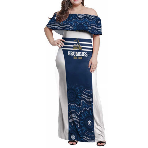 Custom Australia Brumbies Family Matching Off Shoulder Maxi Dress and Hawaiian Shirt Est 1995 Aboriginal Art