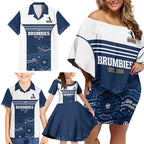 Custom Australia Brumbies Family Matching Off Shoulder Short Dress and Hawaiian Shirt Est 1995 Aboriginal Art