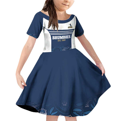 Custom Australia Brumbies Family Matching Off Shoulder Short Dress and Hawaiian Shirt Est 1995 Aboriginal Art