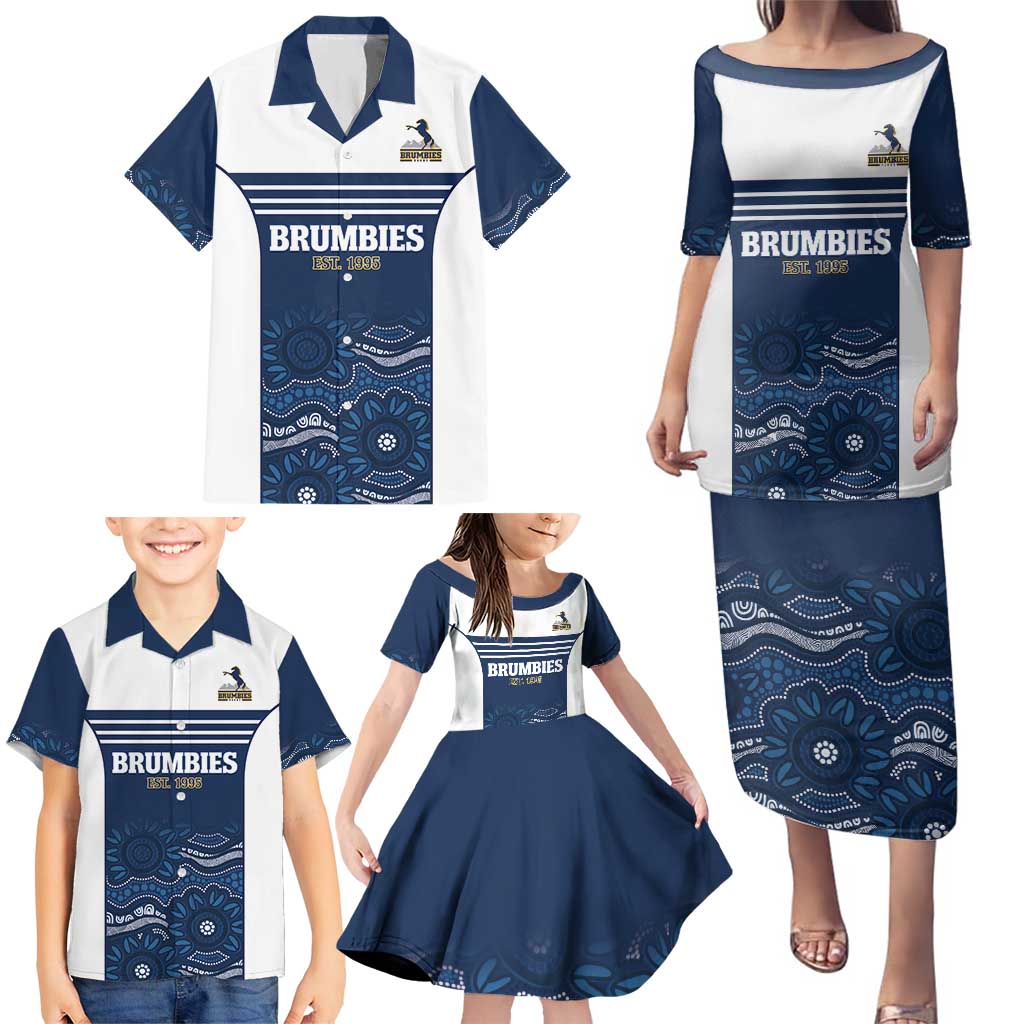 Custom Australia Brumbies Family Matching Puletasi and Hawaiian Shirt Est 1995 Aboriginal Art