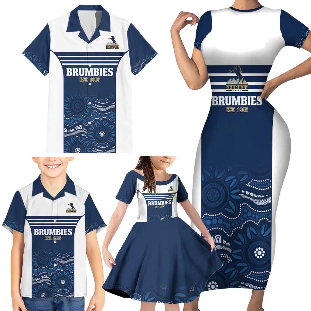 Custom Australia Brumbies Family Matching Short Sleeve Bodycon Dress and Hawaiian Shirt Est 1995 Aboriginal Art